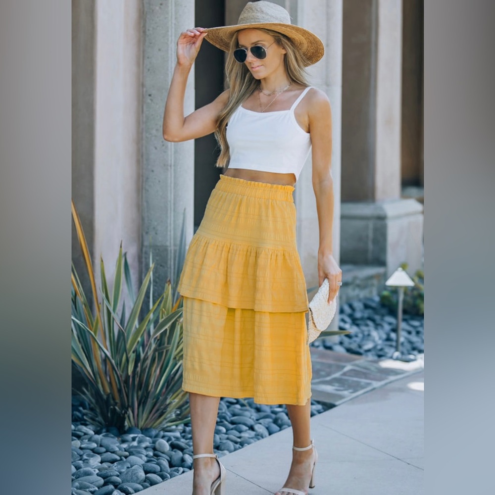 Boho Textured Layered MIDI Skirt